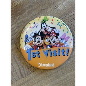 Authentic Disneyland 1st Visit 3 inch Button Pin Mickey Minnie & Gang Souvenir